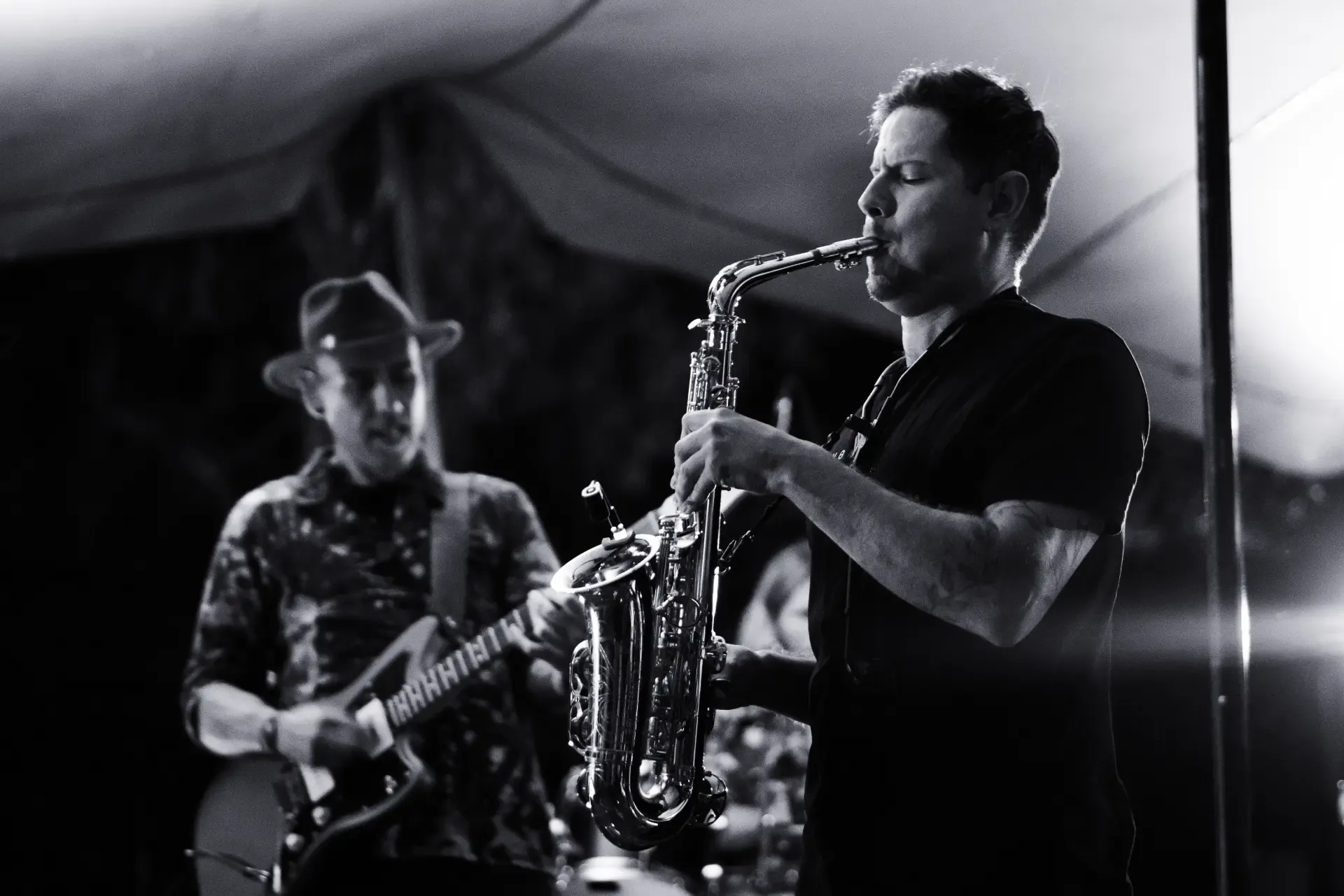 Gustime live saxophone and DJ performance at a wedding or event in Australia — photo 1