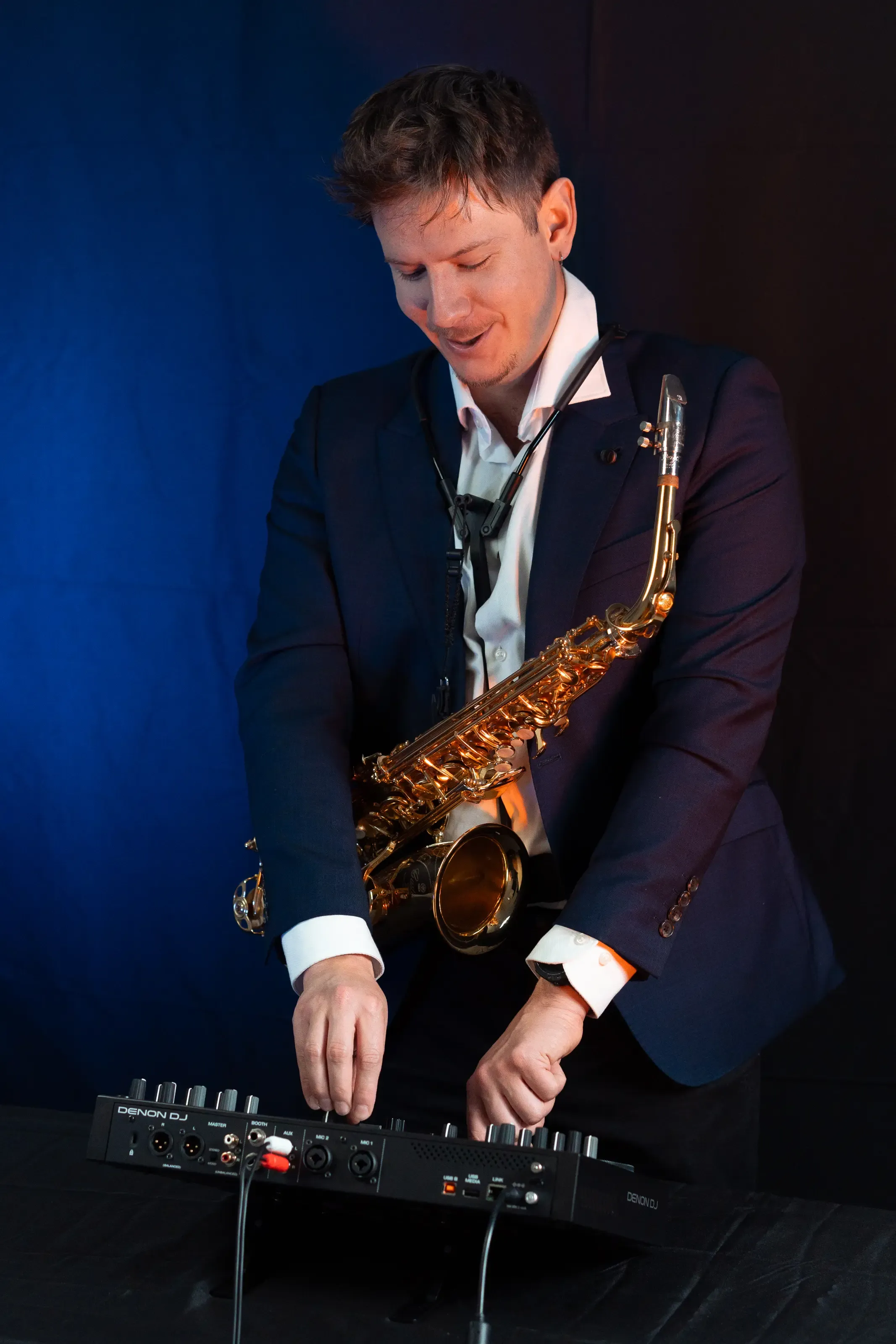 Gus Rodriguez performing saxophone
