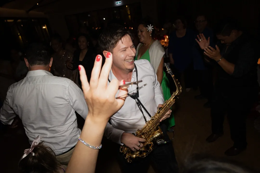 Gustime live saxophone and DJ performance at a wedding or event in Australia — photo 9