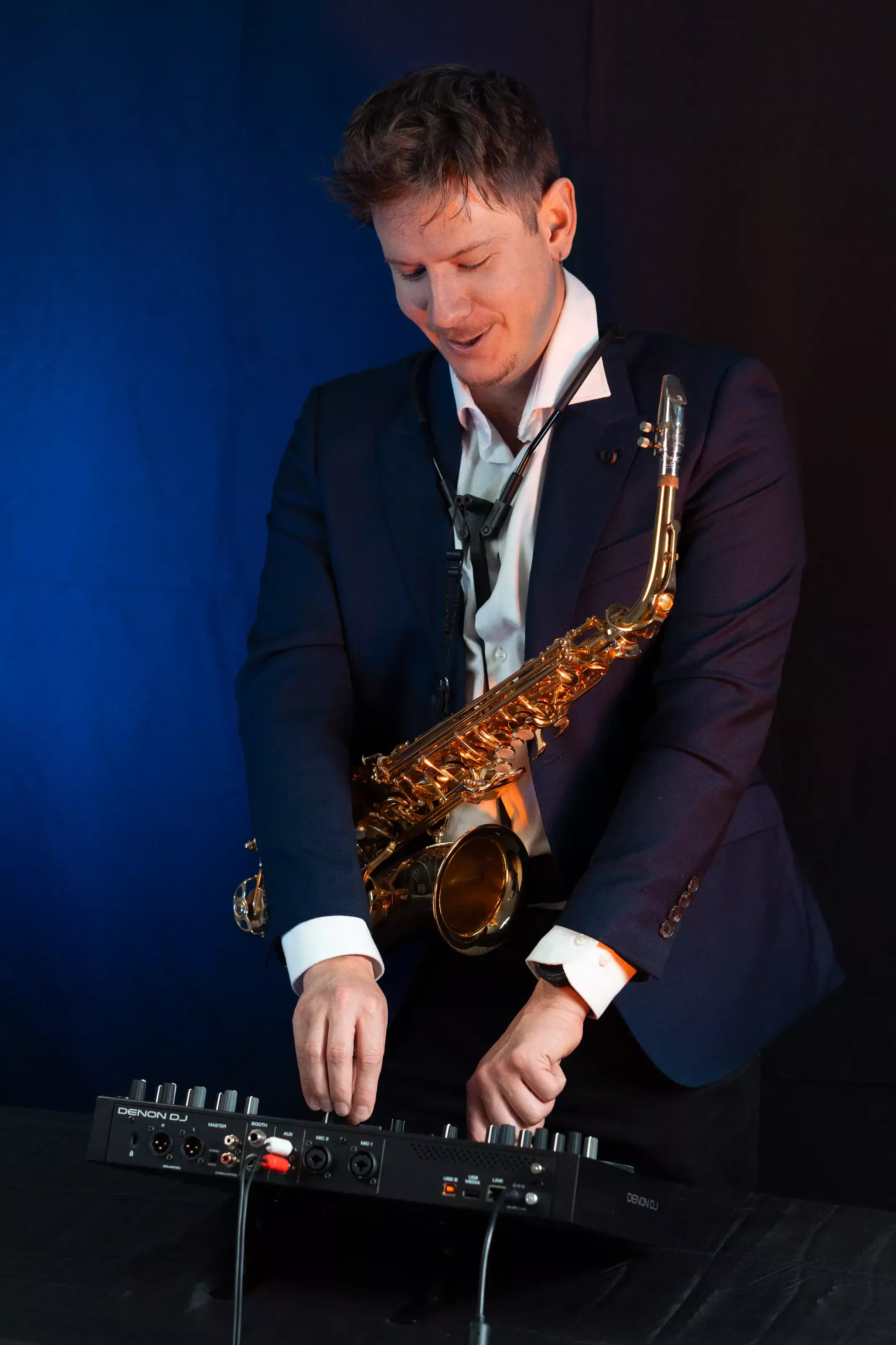 Gus Rodriguez performing saxophone